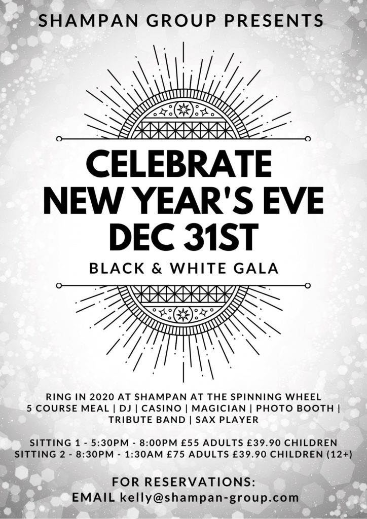 celebrate New Years eve at the Shampan at the spinning wheel in kent with celebrity chef Abdul Yassen