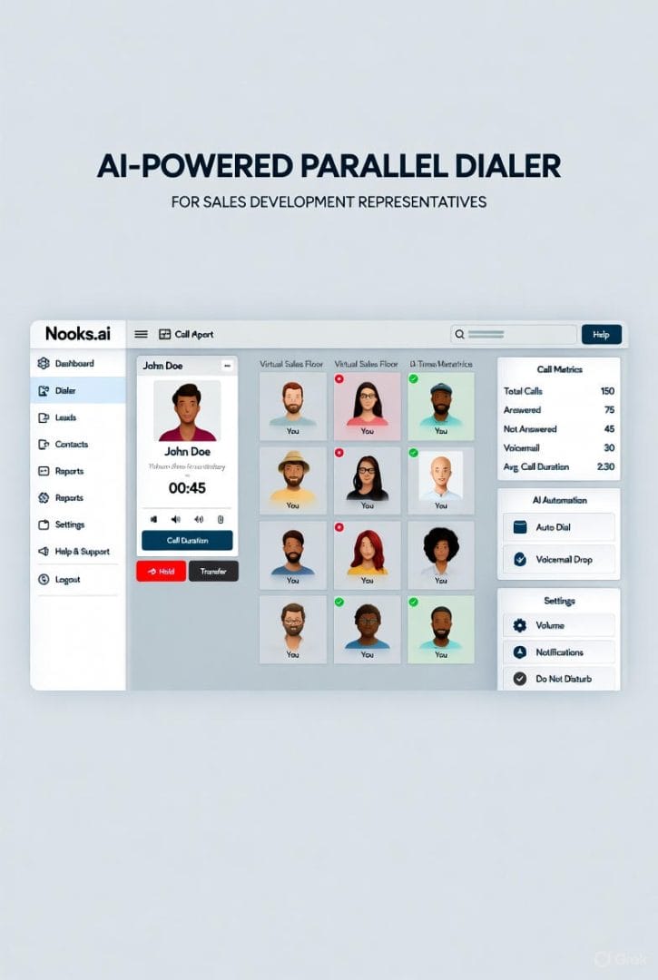 Nooks reviews 2025 example dashboard interface showing parallel dialer features and pricing