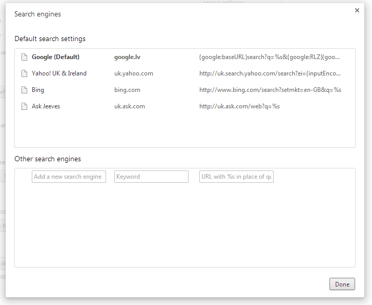 Google Chrome Add or Remove Search Engines