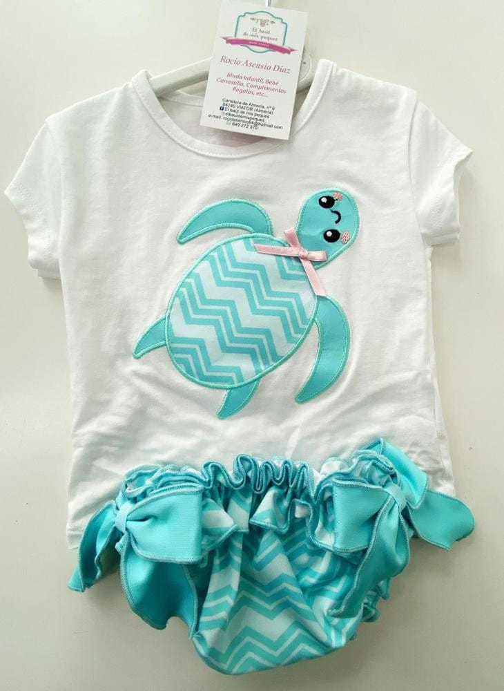 Conjunto Baño niña tortuga aguamarina