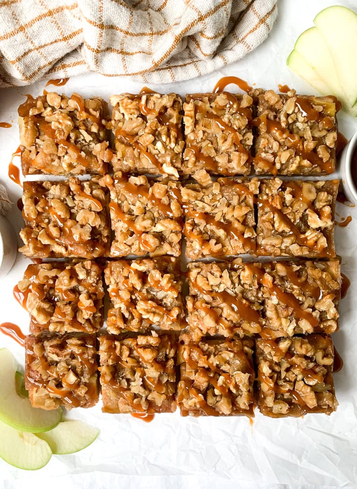 top view of salted caramel bars after baking