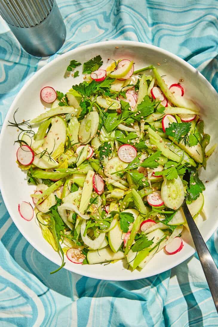 Celery Apple Fennel Salad with sesame parsley and radish