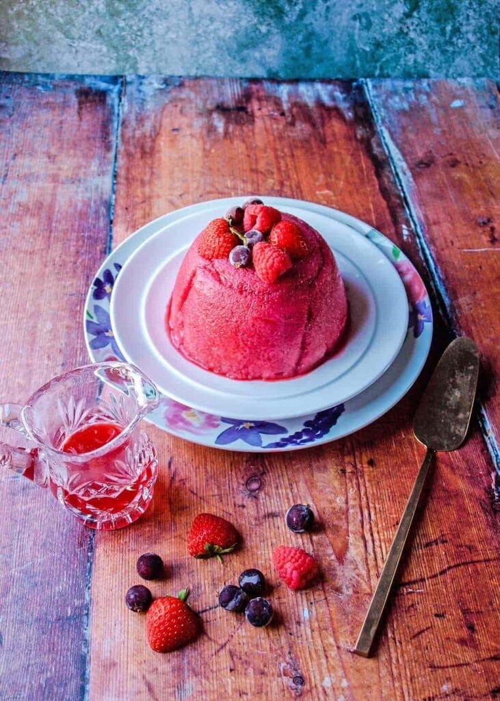 bright pink summer pudding in the Summer Fruit Desserts round up