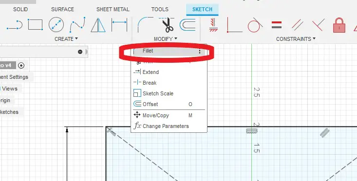 Select the fillet option