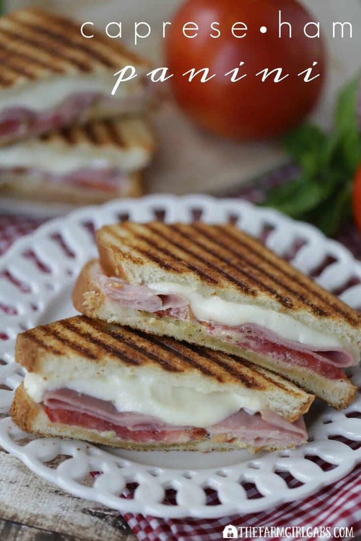 This Caprese Ham Panini is perfection between two slices of Pepperidge Farm bread! Fresh tomatoes, fresh mozzarella, ham and a basil spread equal one delicious sandwich recipe. #Ad #SandwichWithTheBest