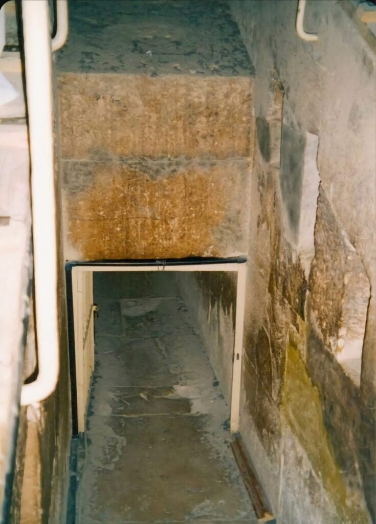Forbidden chamber beneath the Great Pyramid of Giza, sealed for millennia and potentially holding ancient Egyptian mysteries.