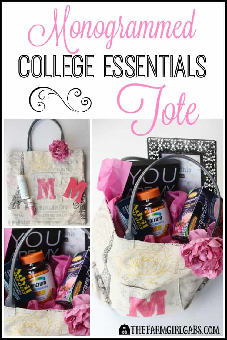 Have a college student or family member that could use a little love from home? This easy DIY Monogrammed College Essentials Tote is the perfect gift to send. All college love care packages. [Ad] #BeHealthyForEveryPartofLife #CollectiveBias 