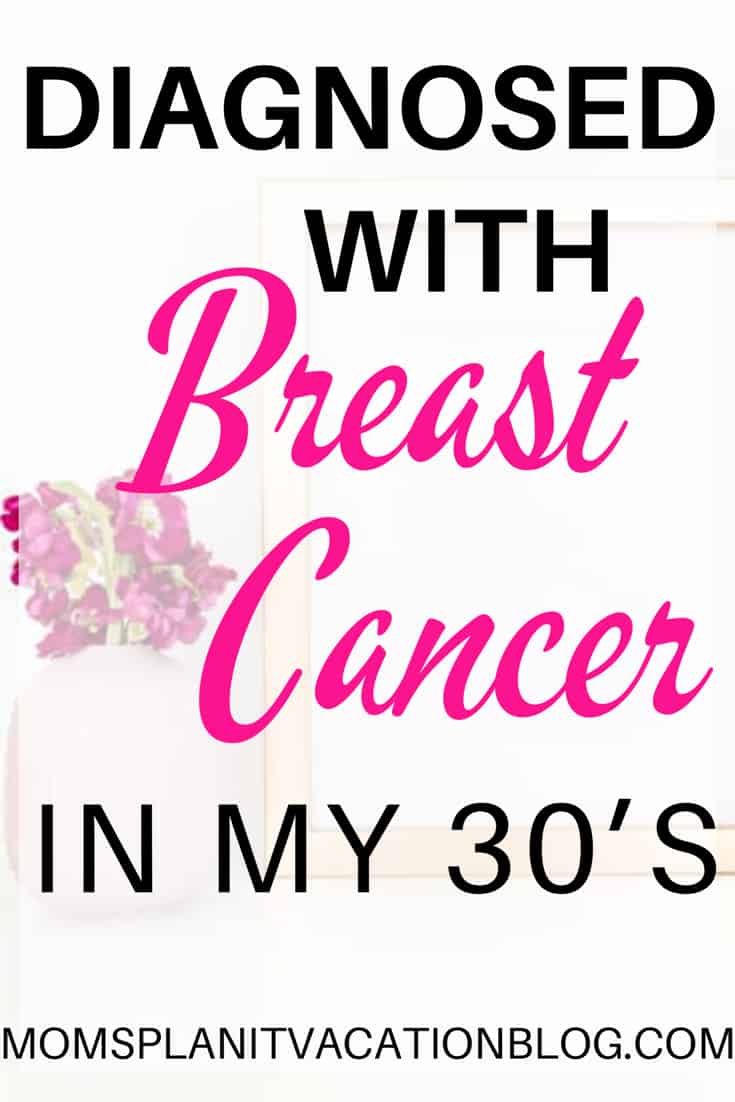 flowers with Text overlay "Diagnosed with breast cancer in my 30's"