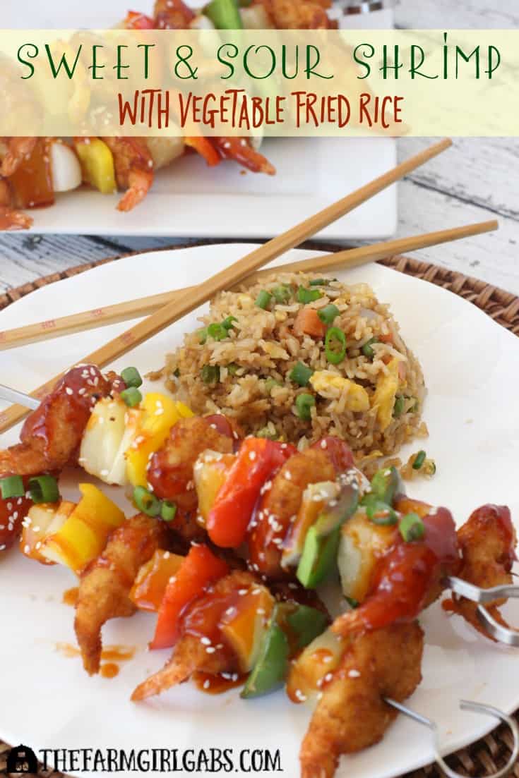 Sweet And Sour Shrimp Skewers With Vegetable Fried Rice is a quick and easy meal option. It's perfect for a weeknight dinner. Ad #ShrimpItUp