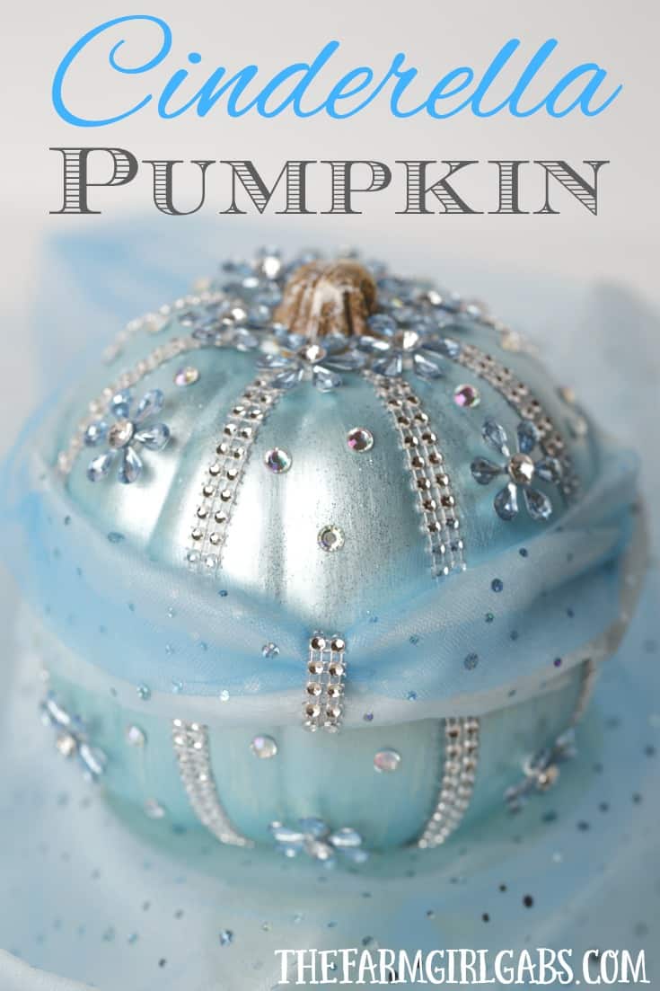 Your little princess will love making this beautiful DIY Disney Cinderella Pumpkin for Halloween. This no-carve pumpkin craft is bedazzled with gems, tulle and metallic blue paint to match Cinderella's gown.