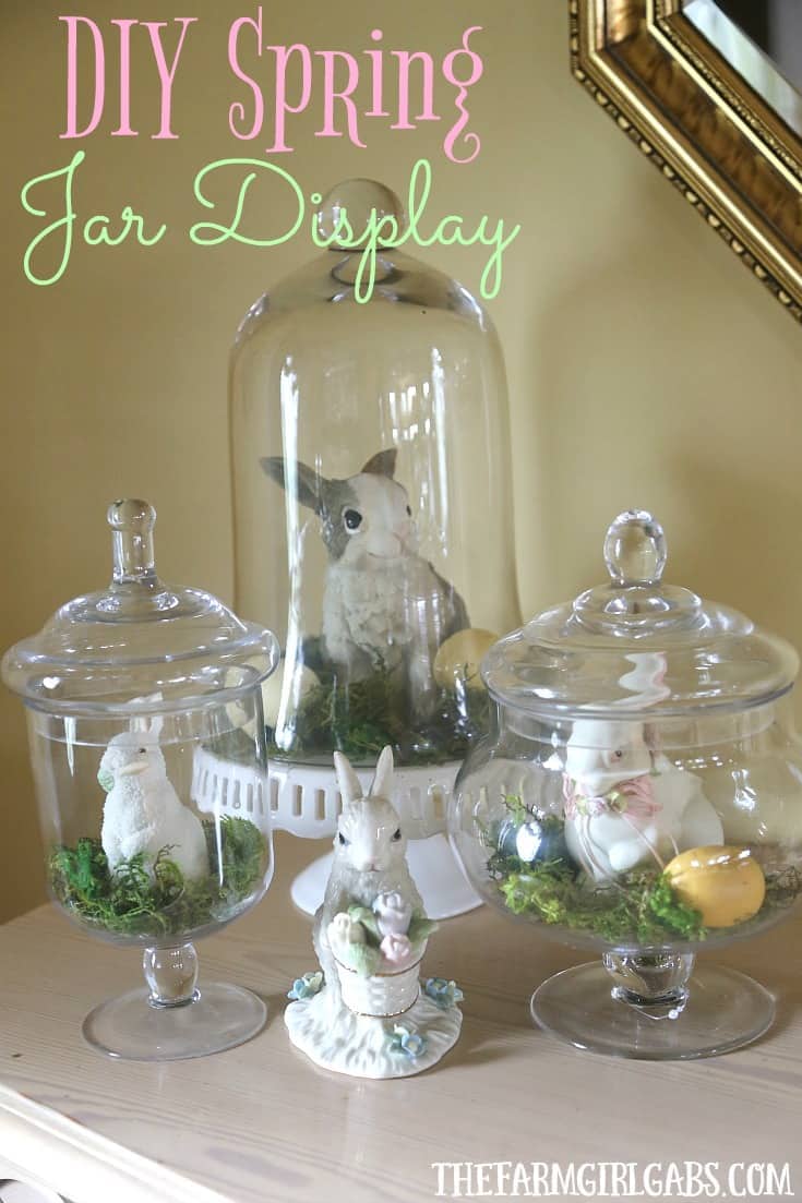 Celebrate spring and create this adorable (and easy) DIY Spring Bunny Jar Display. #SpringDecor #EasterDecoration