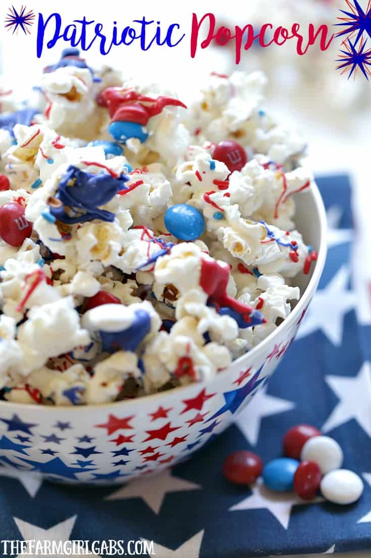 Salute the red, white and blue with this tasty Patriotic White Chocolate Popcorn. This delicious snack is perfect for your next star-spangled party.