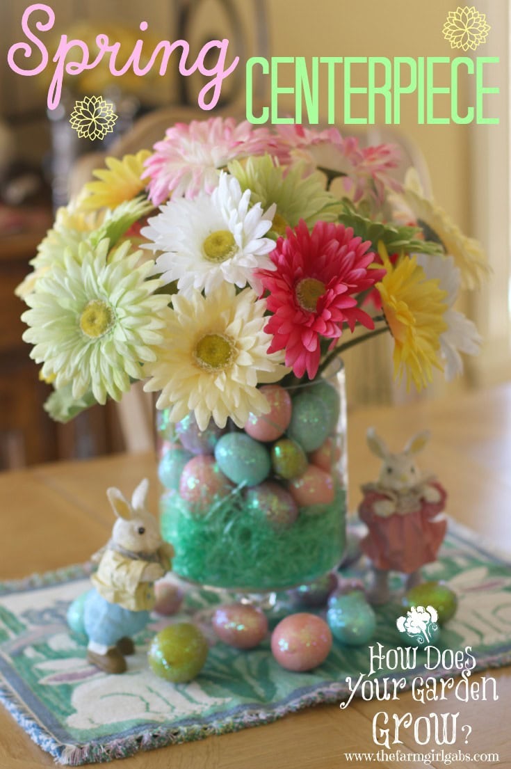 This beautiful spring centerpiece is easy to make and inexpensive too. Learn easy steps to make this colorful spring arrangement. It's perfect for Easter!