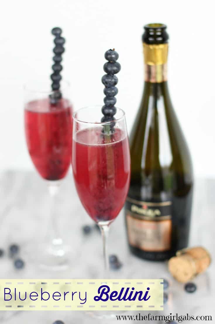 This Blueberry Bellini is the perfect drink to toast the start of summer. It's made with Proseco sparkling wine and Jersey Fresh blueberries. Super easy and delicious drink recipe.