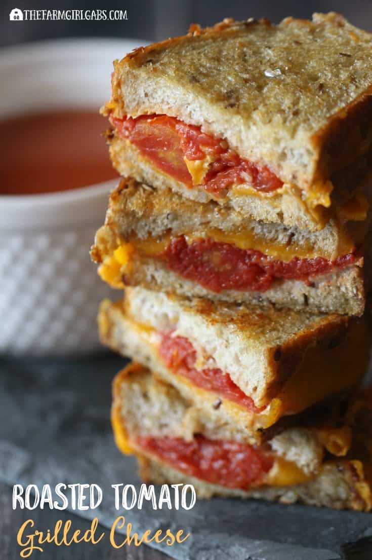 Roasted Tomato Grilled Cheese is perfection between two slices of bread. The roasted tomatoes give such a wonderful flavor to this sandwich recipe.