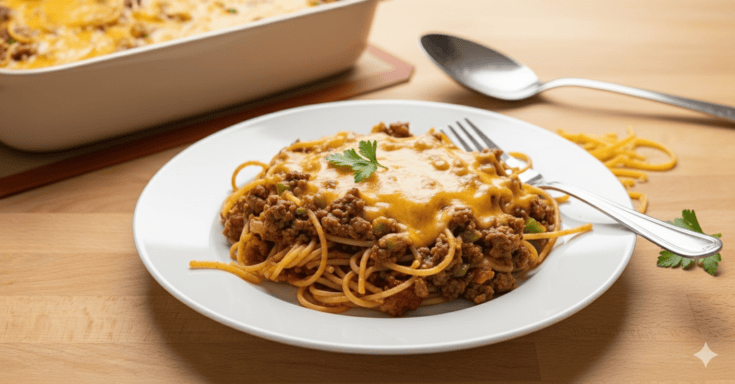 Make the best Spaghetti Casserole Recipe! This easy casserole is a cheesy pasta bake that&rsquo;s perfect for busy weeknight dinners.