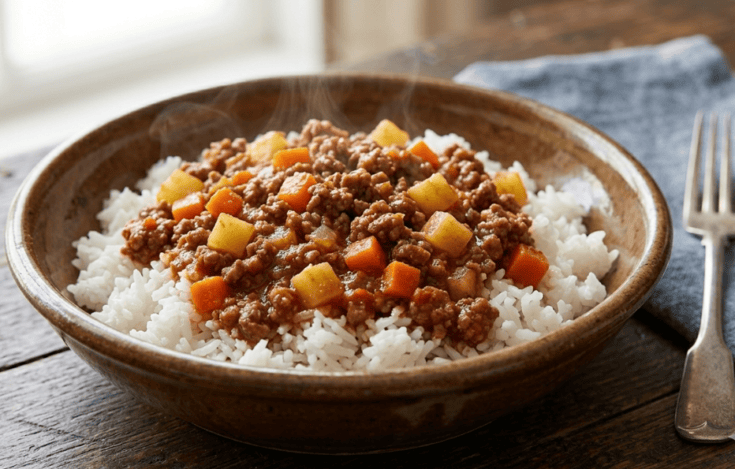 Finish bowl of Picadillo Mexicano over white rice.