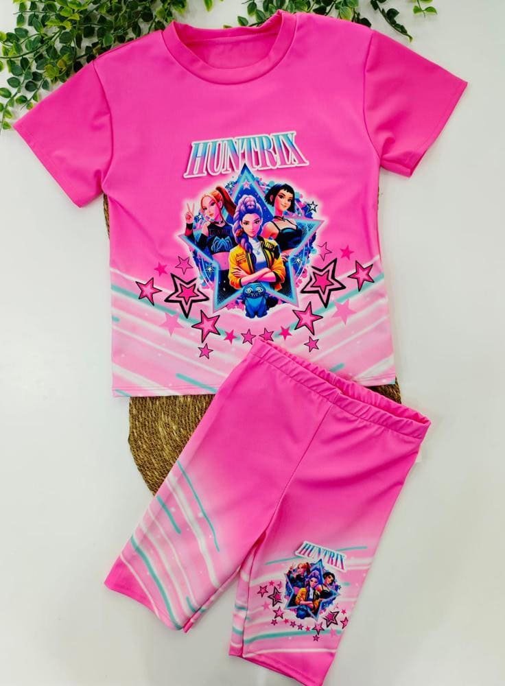 conjunto licra pantalon ciclista k pop fuxia