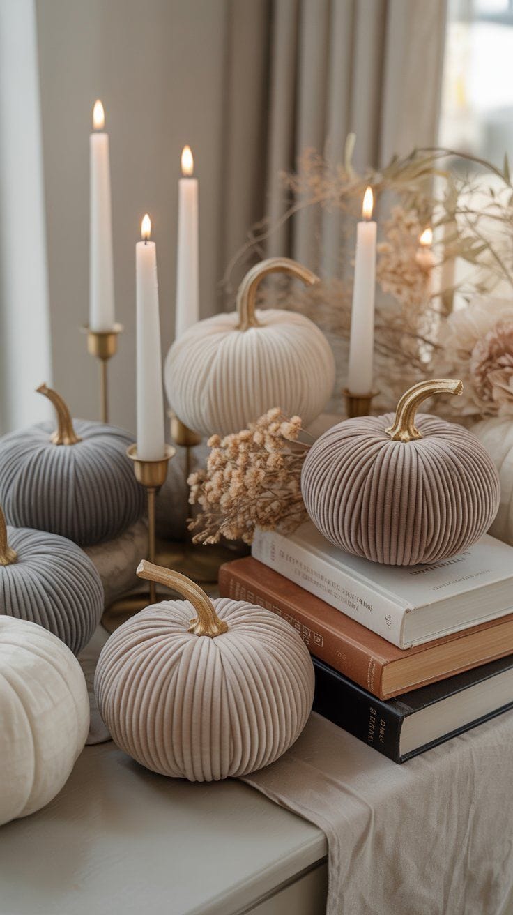 Elegant Halloween decor ideas to transform your space with black lace runners, gold-accented skulls, velvet pumpkins, antique candelabras, and more.