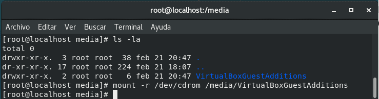 Montando la imagen de VirtualBox Guest Additions Montando la imagen de VirtualBox Guest Additions