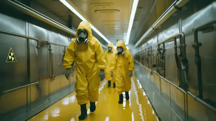 Dettaglio della superficie in resina conduttiva per zona ATEX in impianto chimico, finitura liscia e omogenea in impianto nucleare
