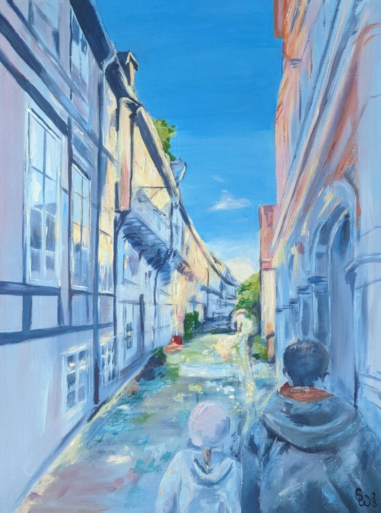 Detmold 60x80 2023 Acryl Leinwand Häusergasse Original Art Sonja Wythe