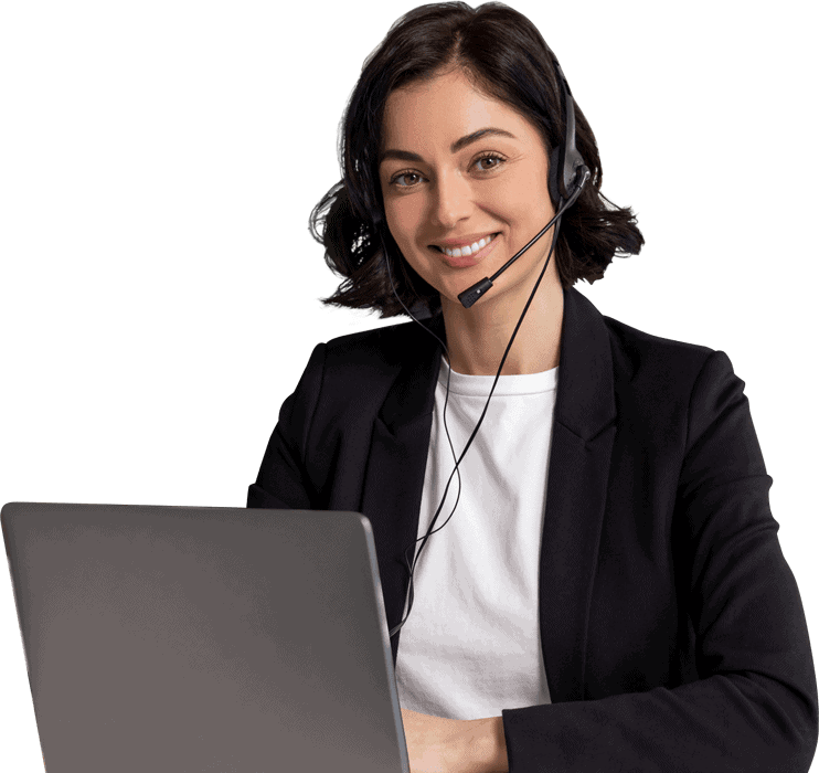 Employee wearing a telecom headset. Service and hardware provided by Illinois Telephone Corporation.