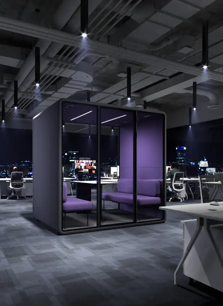 4-Person Meeting Room Pods For Offices With Soundproofing, Continuous Ventilation, And Integrated Power