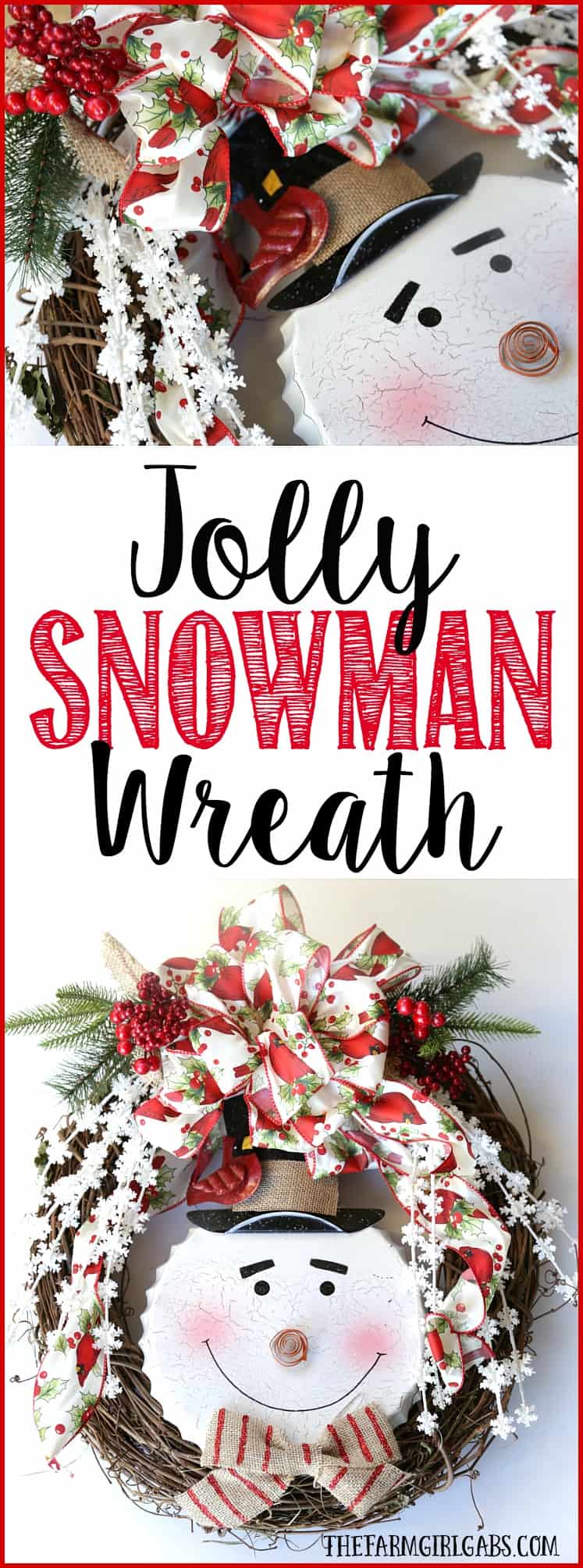 Brighten your Christmas decor with this simple DIY Jolly Snowman Christmas Wreath. This holiday craft idea is perfect hanging on a door at home.