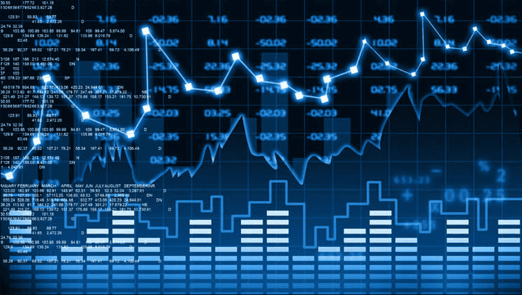 Stock market trend chart with data points and financial indicators.