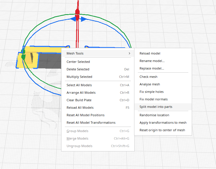 cura split model into meshes with mesh tool plugin