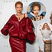Rihanna posing in a stylish red leather outfit at the Fenty Hair launch event. Surrounding her are two circular images: one featuring her promoting Fenty Hair products with a confident gaze, and another showing Beyoncé in a white dress, promoting her Cécred line with a radiant smile and holding two product bottles.