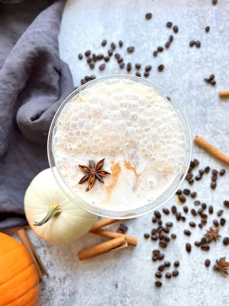 Pumpkin Spice Latte Martini WEB Pumpkin Spice Espresso Martini in a glass with star anise