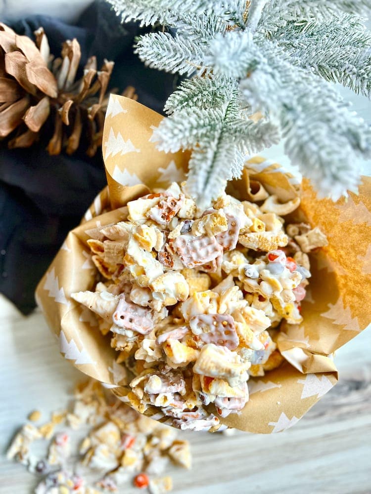 Reindeer Crack Reindeer Crack in a serving bowl under a small decorative Christmas tree