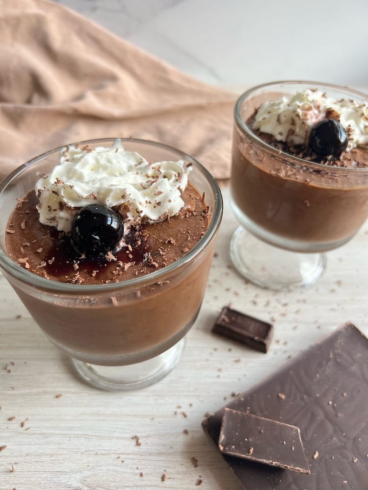 Chocolate Cherry Mousse 1 Chocolate Cherry Mousse in two glass serving cups
