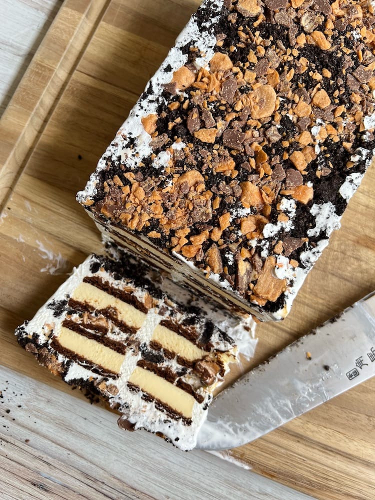 Ice Cream Sandwich Cake 1 Ice Cream Sandwich Cake viewed from above with one slice laying down
