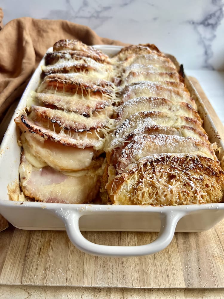 Monte Cristo Casserole 1 Monte Cristo Casserole in a white baking dish