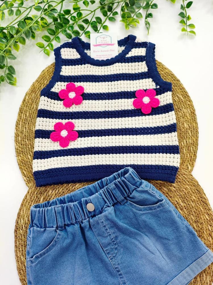 Conjunto Short crochet azul marino y vaquero