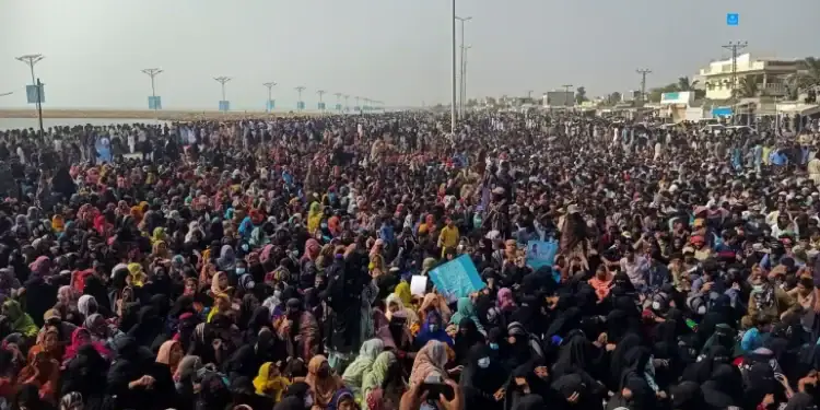 BYC supporters listen to the speech of their leader during their protest in Gwadar on Sunday [Reuters]