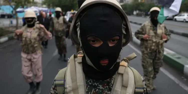 A member of Basij paramilitary forces attends a rally in support of Palestinians, in Tehran, Iran, October 13, 2023; illustrative.