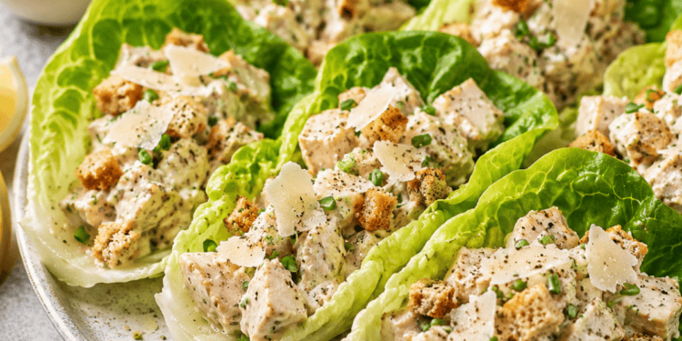 Chicken caesar lettuce cups