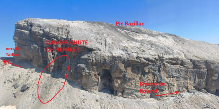 Gavarnie Pyrénées, alerte chutes de pierre près de la Brèche de Roland
