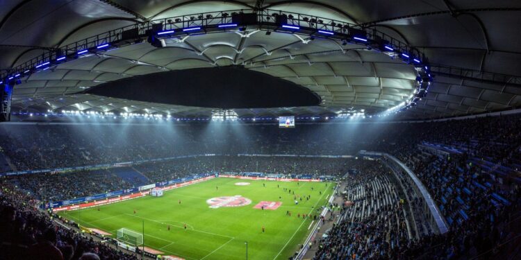 high angel photography of football stadium