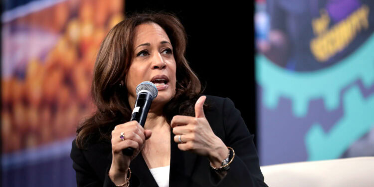 Kamala Harris speaking with attendees at the 2019 National Forum on Wages and Working People. (Photo credit: Gage Skidmore)