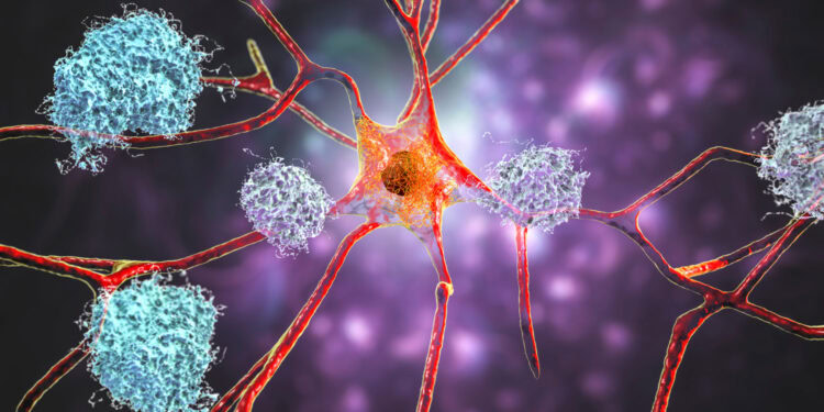 Neural network illustration showing neuron connections and immune cells, highlighting neurological and mental health research in psychology news.
