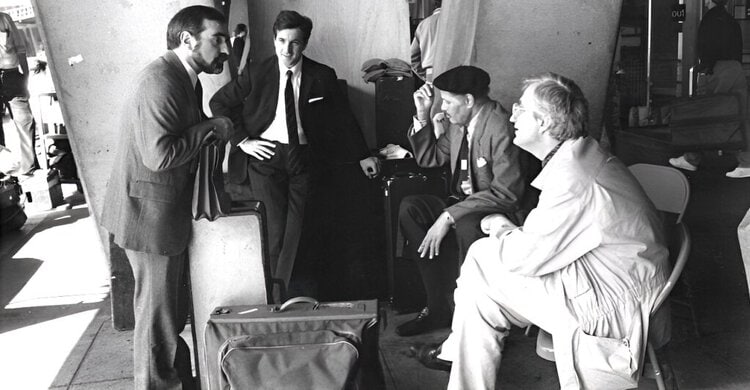 Martin Scorsese, Francois Cluzet, Dexter Gordon, and Bertrand Tavernier on the set of Round Midnight.