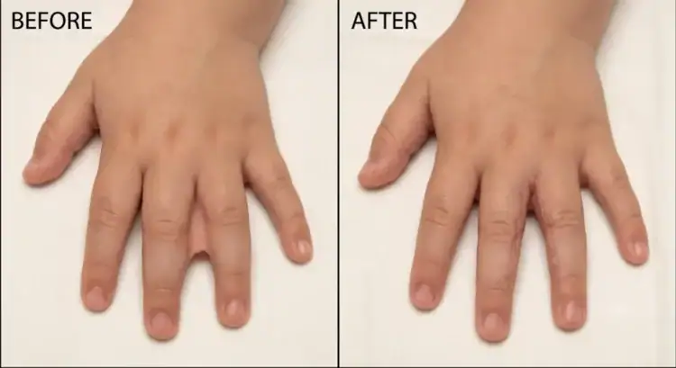 Recovery like before and after syndactyly surgery