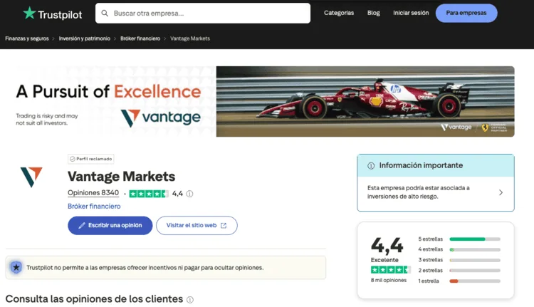 Reseñas de Vantage en Trustpilot