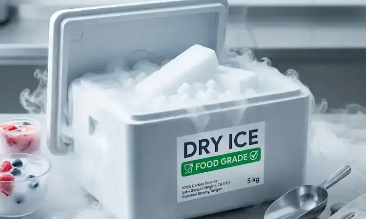 Dry ice kualitas food grade, Sumber: AI