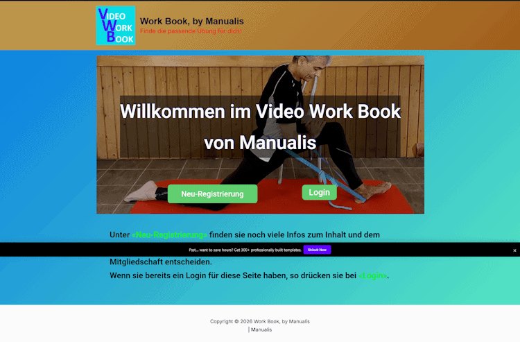 Screenshot der Video Work Book Seite